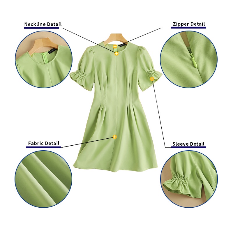 Đầm ZANZEA tay ngắn phồng cổ tròn thiết kế xếp li thời trang cho nữ