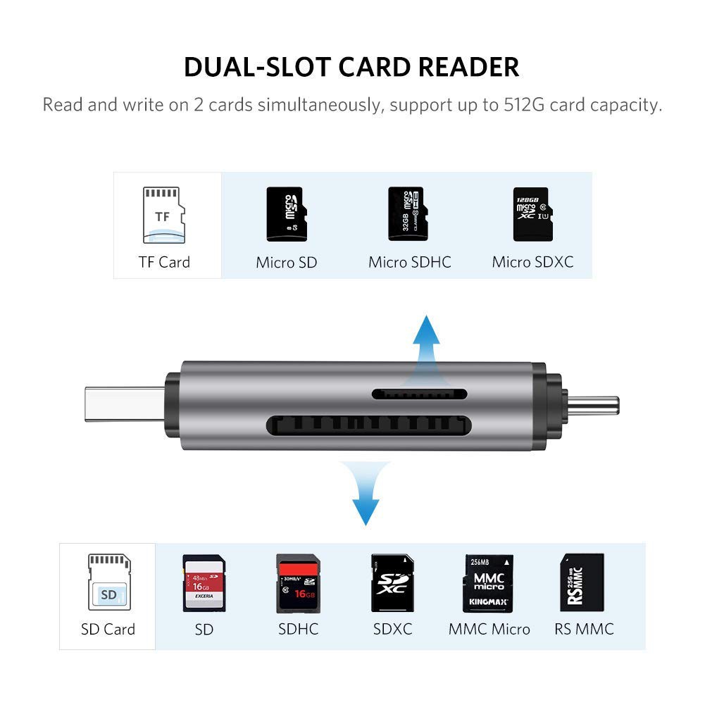 Đầu đọc thẻ nhớ SD, TF chân Type C, USB 3.0 chính hãng Ugreen 50706