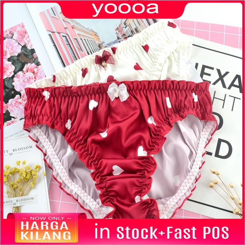 Quần Lót Satin Lưng Thấp In Họa Tiết Trái Tim Dễ Thương Phong Cách Nhật Bản Cho Nữ