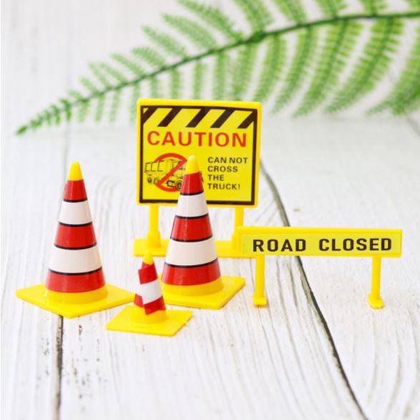 Trang trí bánh sinh nhật bánh kem - Sét cắm giấy máy xúc, máy cẩu, set biển báo nhựa phụ kiện bánh sinh nhật