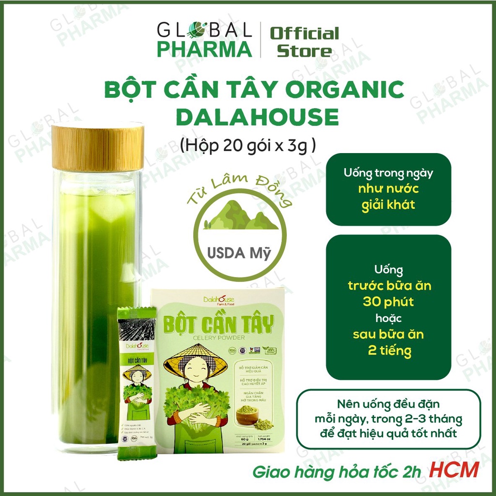 Bột Cần Tây Nguyên Chất Dalahouse (Hộp 20 gói x 3g) - Cần Tây Đẹp Dáng, Thanh Lọc, Làm Mịn Da