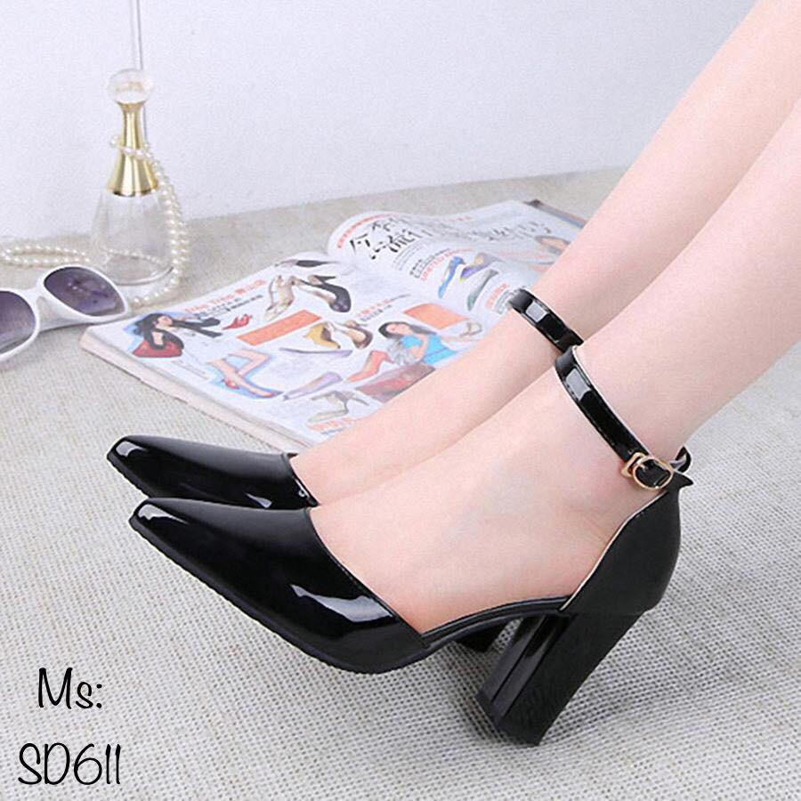 Giày Mũi Nhọn 5p bít gót da bóng Mã A14 ( kèm hình thật)