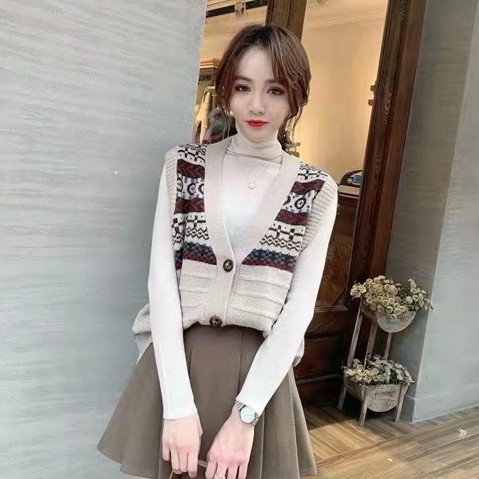 Áo gile len có cúc Hàn Quốc cổ chữ v họa tiết đẹp kiểu dáng phong cách thời trang dành cho nữ M79HD