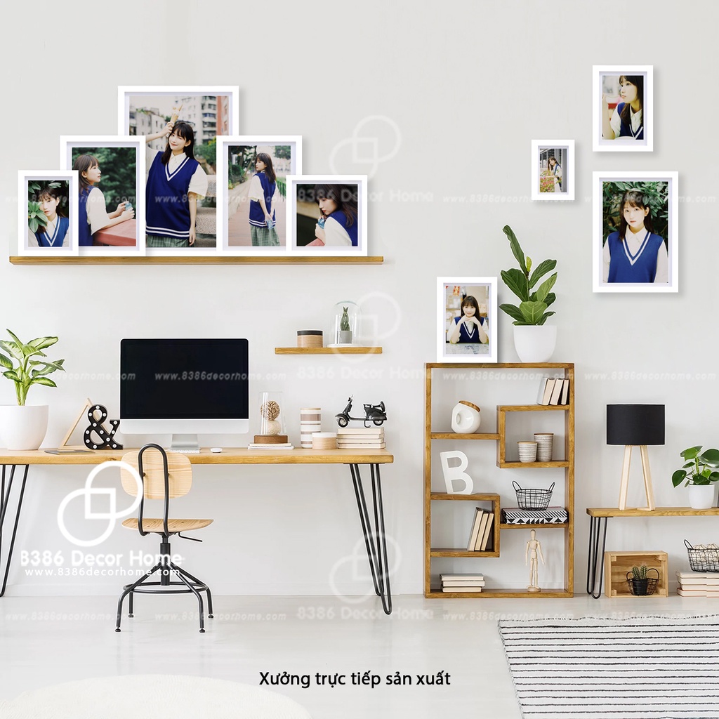 Bộ 9 Khung ảnh màu trắng trơn đẹp giá tại Xưởng (được Sơn màu từ gỗ thông thật)