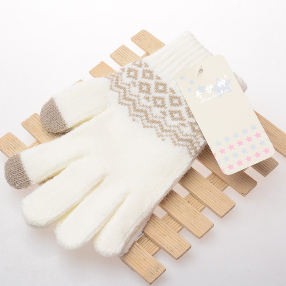 Găng tay màn hình cảm ứng dệt kim dày ấm co giãn chống trượt mùa đông cho nam và nữ