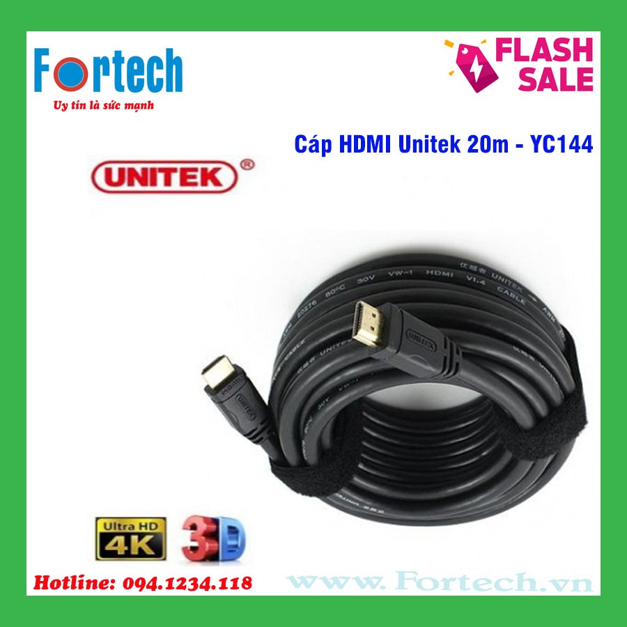 Cáp HDMI Unitek 20m Y-C144 - hỗ trợ 4K Ultra HD và 3D