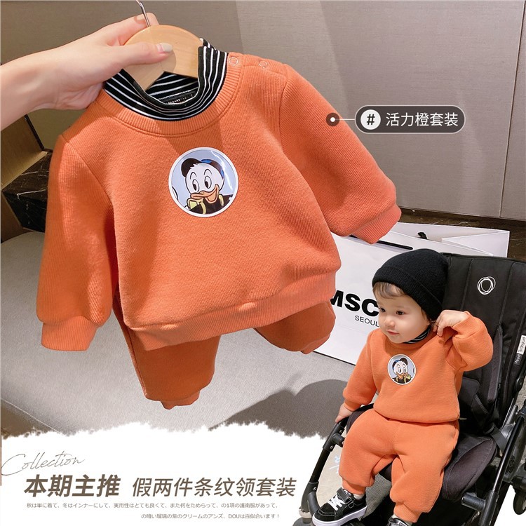 Set Đồ 2 Món Áo Sweater Giả Nhiều Lớp Phối Quần Dài Giữ Ấm Mùa Đông Cho Bé Trai