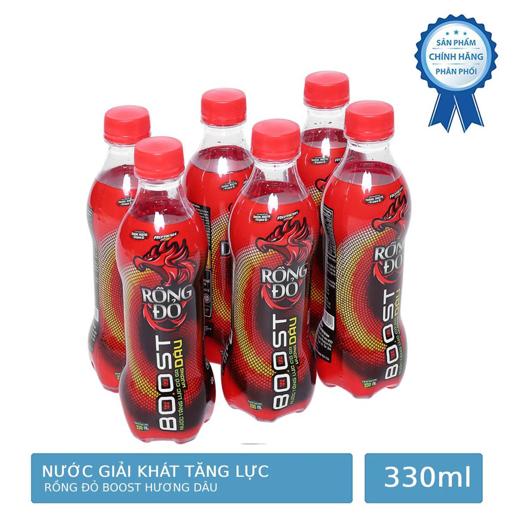 Thùng 24 Chai Nước Tăng Lực Rồng Đỏ Hương Dâu 330ml