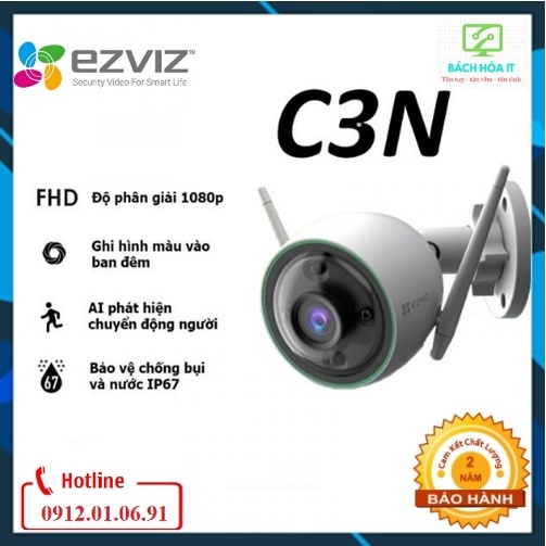 Camera Wifi ngoài trời EZVIZ C3TN độ phân giải 3MP/2MP chính hãng, bảo hảnh 24 tháng