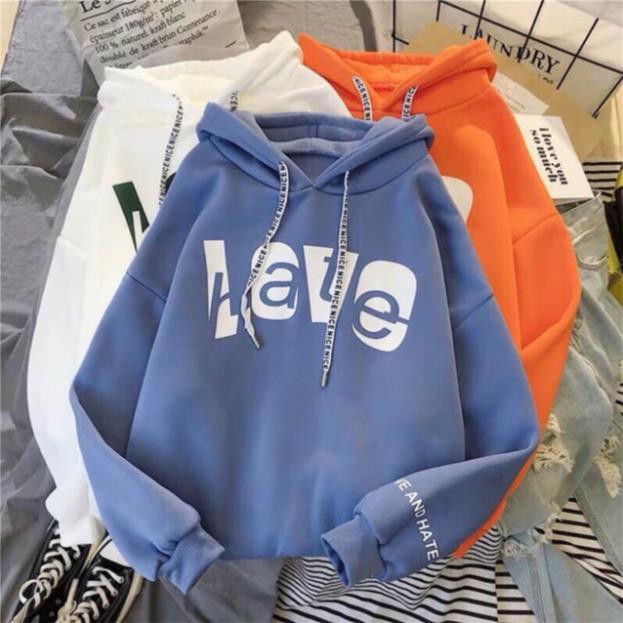 Áo khoác hoodie nam nữ chui nỉ ngoại form rộng Hate có ảnh thật