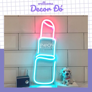 Đèn Neon | Thỏi Son | KT 33x16cm | tặng Miếng Dán , tặng ADAPTER , tặng 1,5m Dây Điện Tàng Hình |