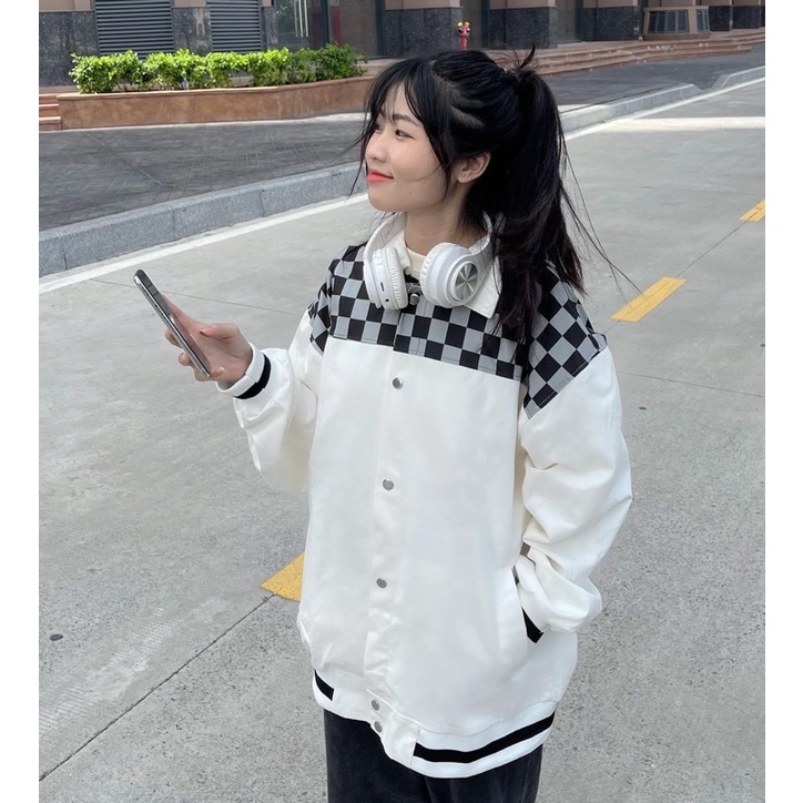 Khoác Kaki CARO Jacket màu ĐEN/TRẮNG Form Rộng Dày Dặn Phong Cách Ulzzang Unisex  JayStoree2