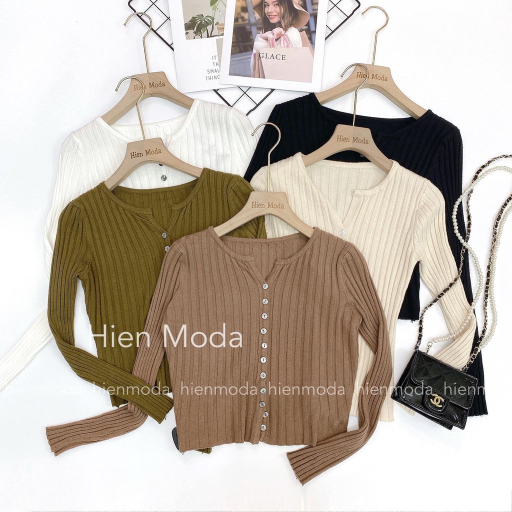 Áo len mỏng dài tay Hàn Quốc , Áo len gân kiểu cúc dọc | BigBuy360 - bigbuy360.vn