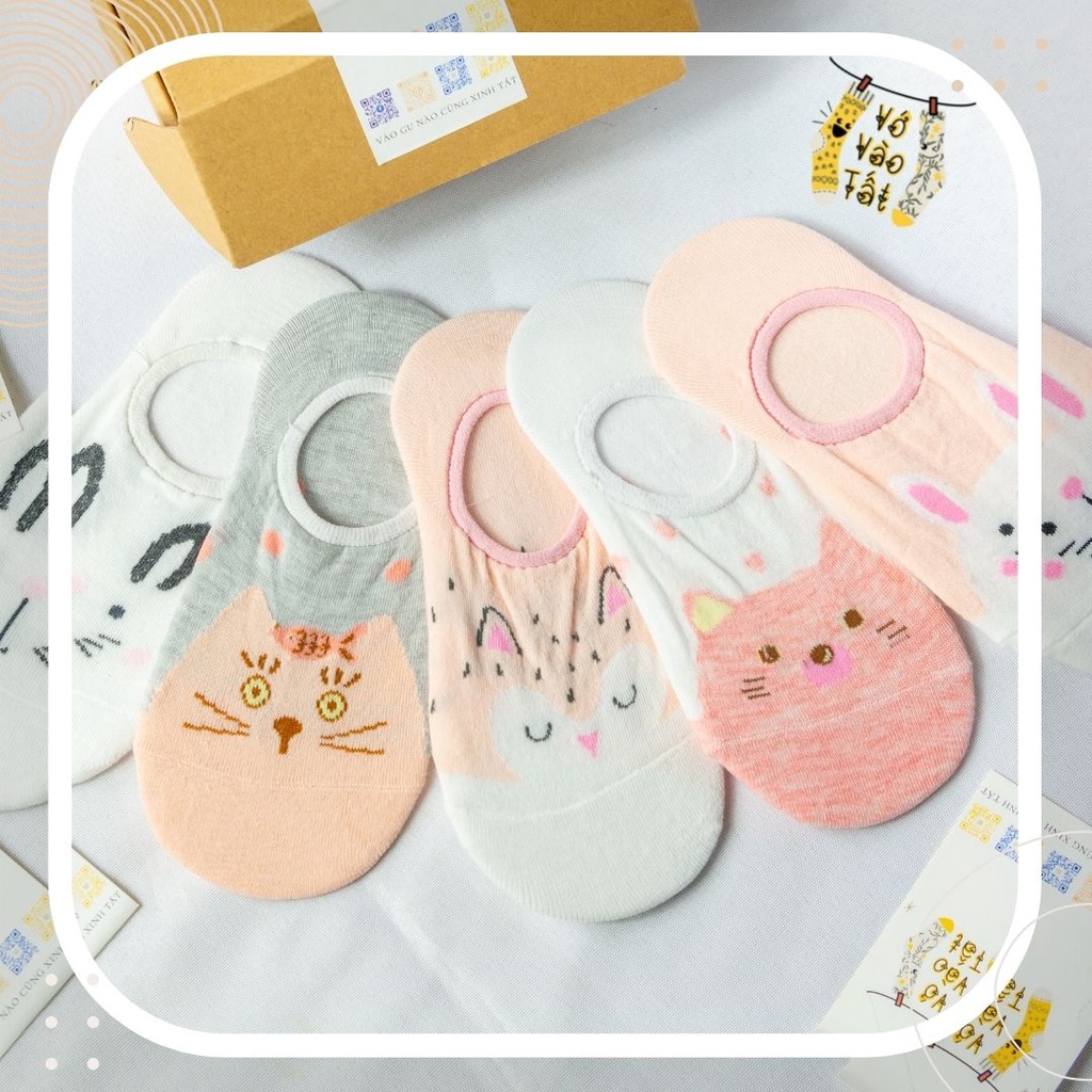 TẤT VỚ LƯỜI NỮ HOẠT HÌNH TRẮNG HỒNG