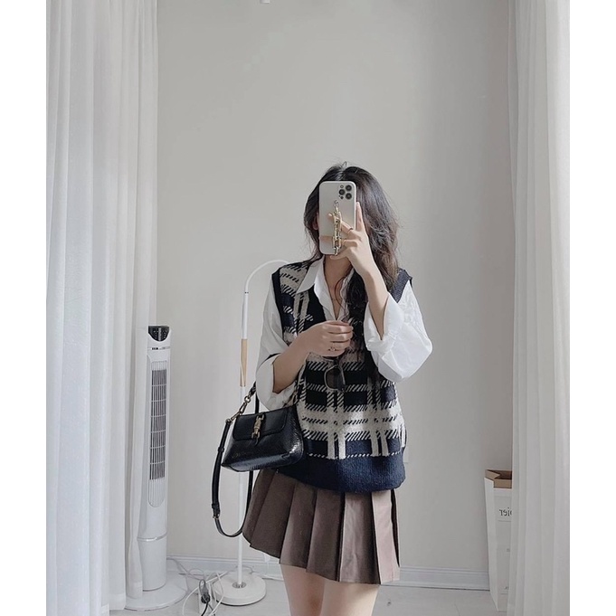 Áo gi lê len nữ ô vuông/Áo gile len taobao | BigBuy360 - bigbuy360.vn