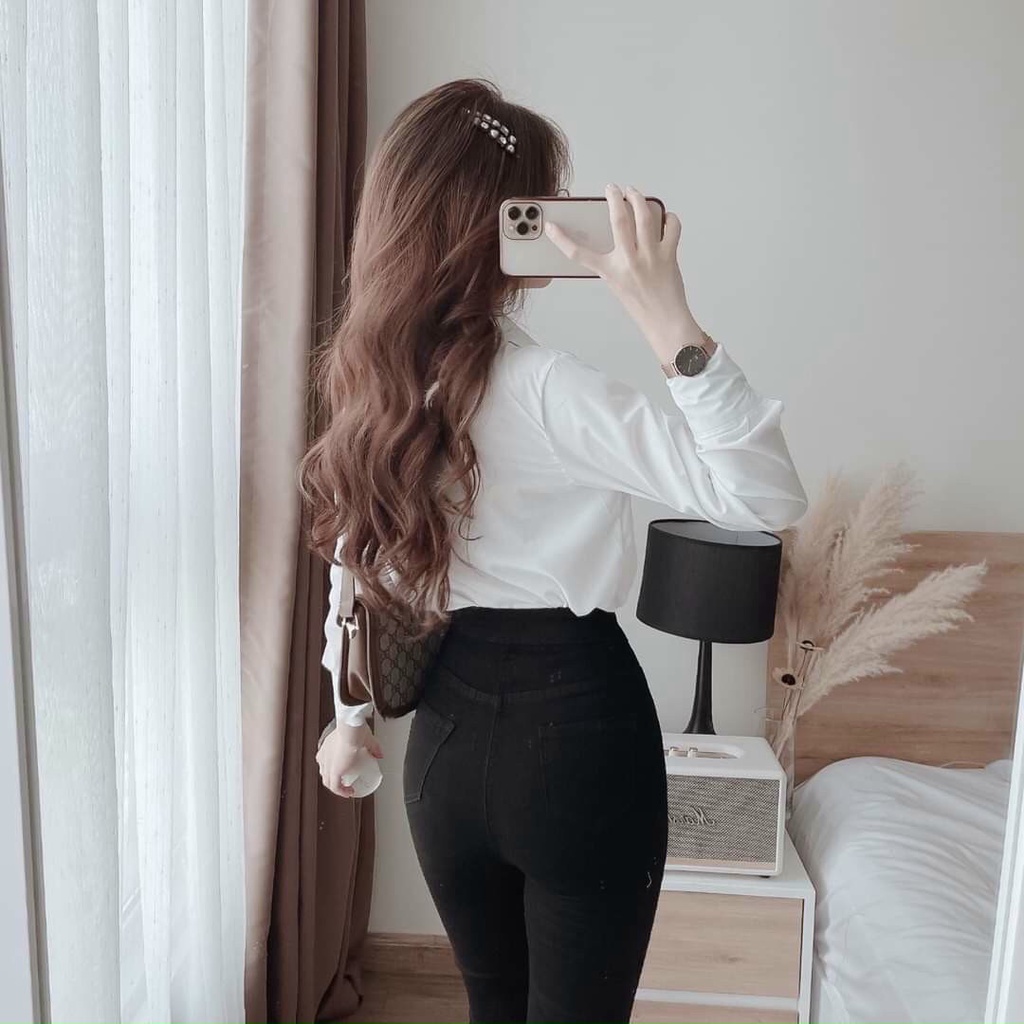 Quần jean nữ lưng cao đen trơn ôm dáng IC290 chất vải dày dặn co giãn thoáng khí mặc đi làm đi chơi dự tiệc điều đẹp
