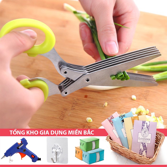 [Tổng Kho Sỉ] Kéo Cắt Hành Inox Nhiều Lưỡi  - Cắt Nhỏ Hành Lá, Cắt Đồ Ăn 5 Lưỡi Thông Minh, Siêu Nhanh Kiểu 1