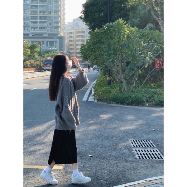 Set Áo Len Thừng Kèm Chân Váy Dài Len Gân Mỏng Phong Cách Hàn Quốc  ❤️