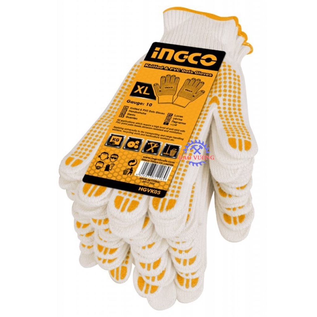 Găng tay dệt kim & có đốm chấm nhựa PVC INGCO HGVK05