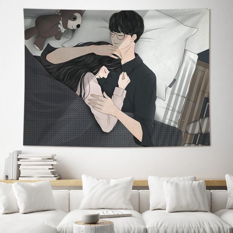 Tranh vải treo tường trang trí hình cặp đôi phong cách Hàn Quốc cao cap