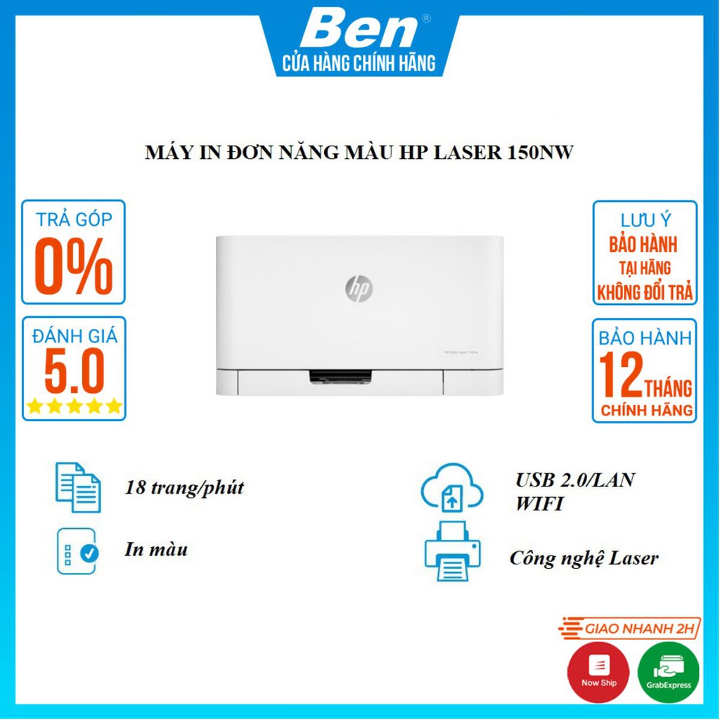 [Mã SKAMAP6 giảm 8% đơn 250k] Máy in màu HP Color Laser 150nw,1Y WTY_4ZB95A