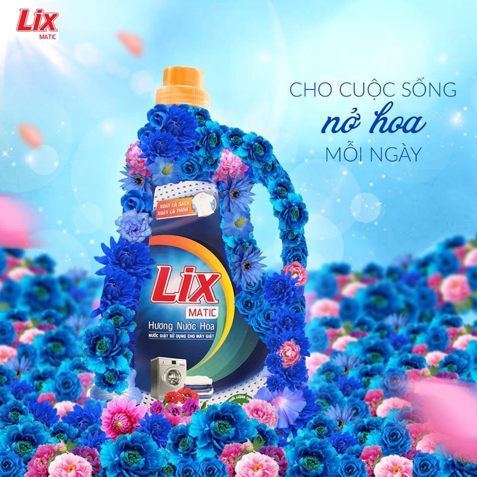 Nước giặt Lix Matic XANH chuyên dùng cho giặt Máy chai 3,8kg hương nước hoa