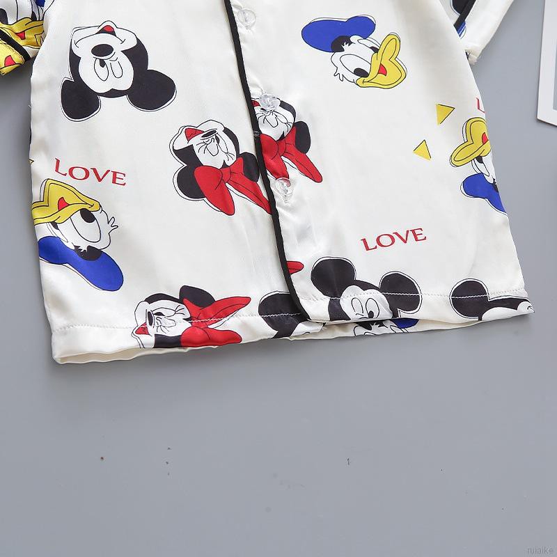 Set Đồ Ngủ Ngắn Tay In Hình Chuột Mickey Dễ Thương Cho Bé