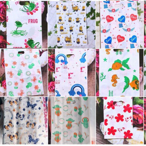 Nửa kg túi xốp bọc ni lông in hình hoa văn bao đựng quần áo hàng hóa giày dép