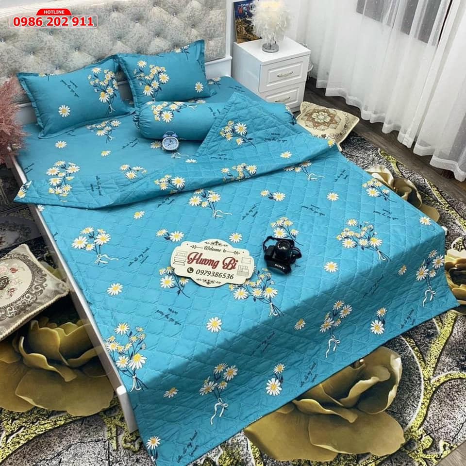 Trọn bộ 5 món ⚡Chăn Ga Gối⚡ Xuyến Chi Thiên Thanh chăn trần bông 3 lớp hàng loại 1