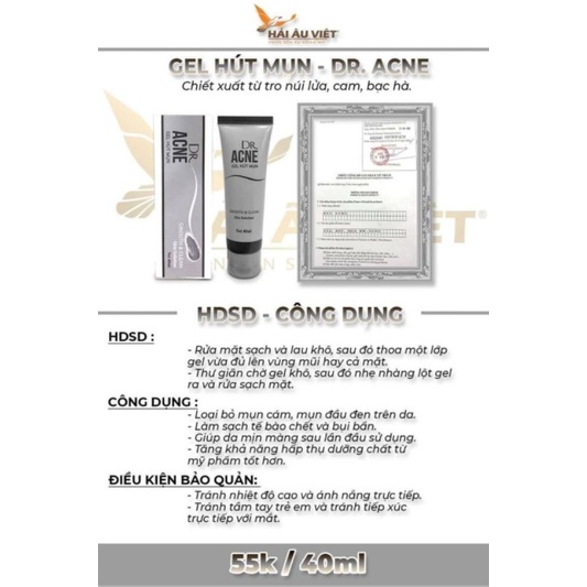 Gel Lột Mụn - DR.ACNE - Hút sạch mụn cám, mụn đầu đen. Thải độc chì- Sáng da