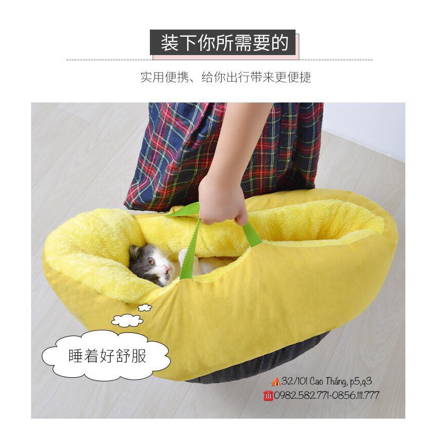 Nệm tròn kèm quai xách cho chó mèo thú cưng, pet yêu