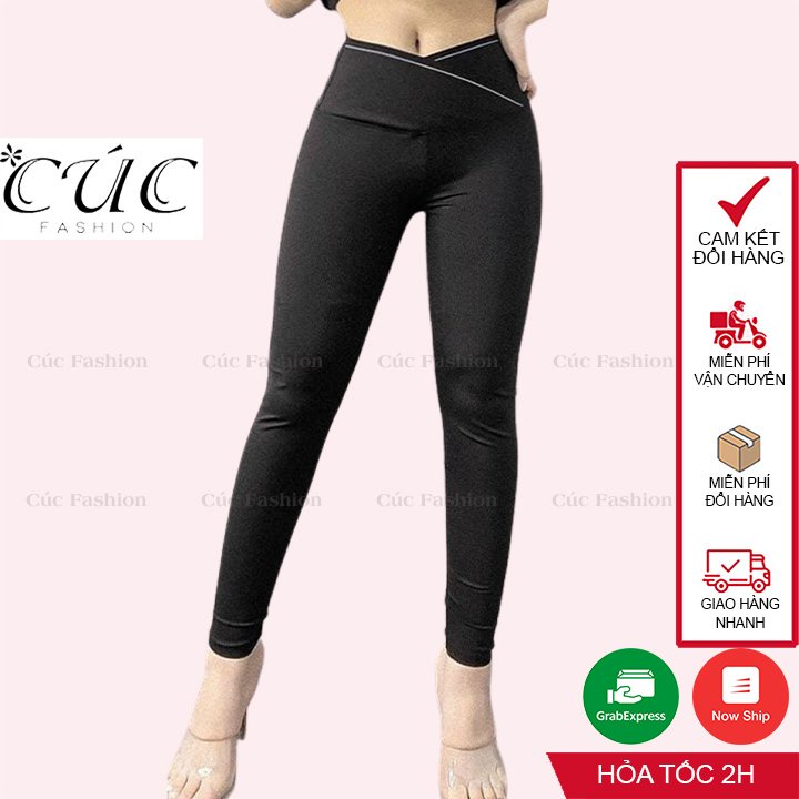 Quần legging nữ dài Cúc Fashion gen bụng chéo cạp cao tôn dáng nâng mông leggin thun ôm bó vải dày dặn bigsize QL06 | BigBuy360 - bigbuy360.vn