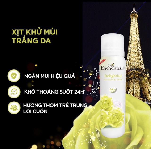 Combo Xịt khử mùi toàn thân Enchanteur Delightful 150ml +Nước hoa bỏ túi Delightful 18ml