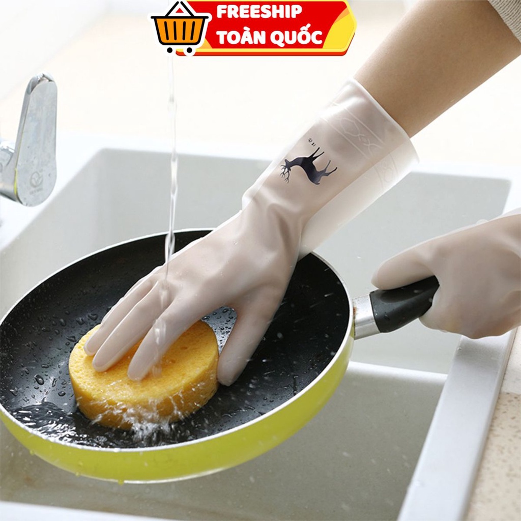 Găng Tay Rửa Bát Cao Su V8 TRẮNG - Bao Tay Rửa Chén Nhà Bếp