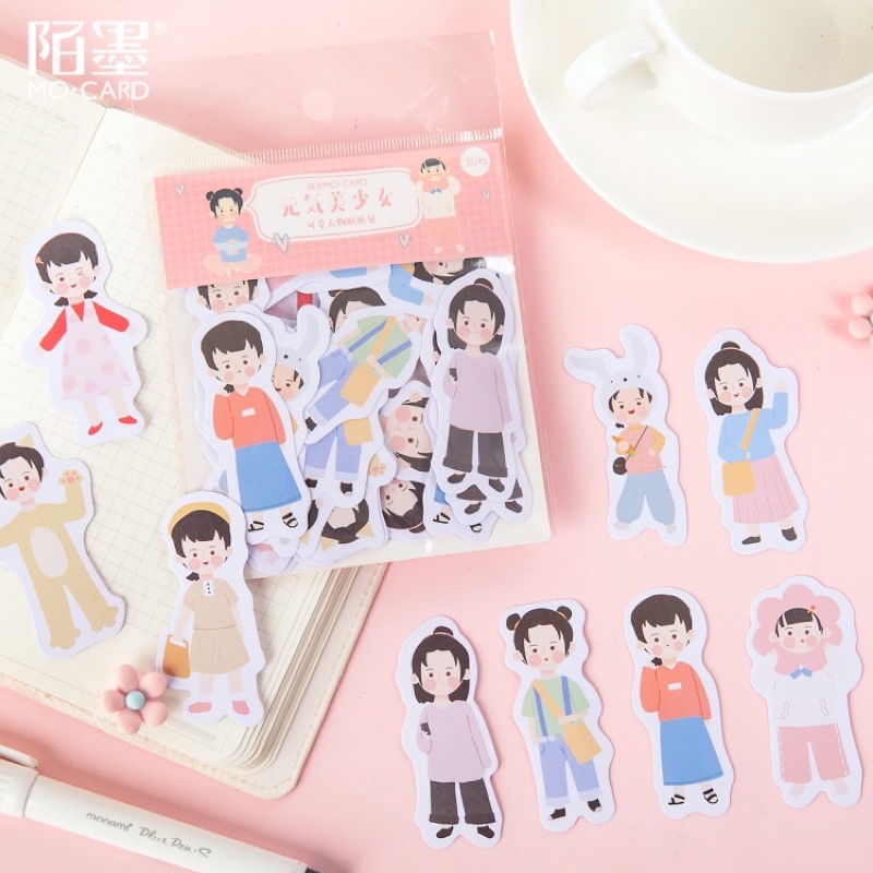 Túi 30 hình dán sticker hình người hoạt hình đáng yêu