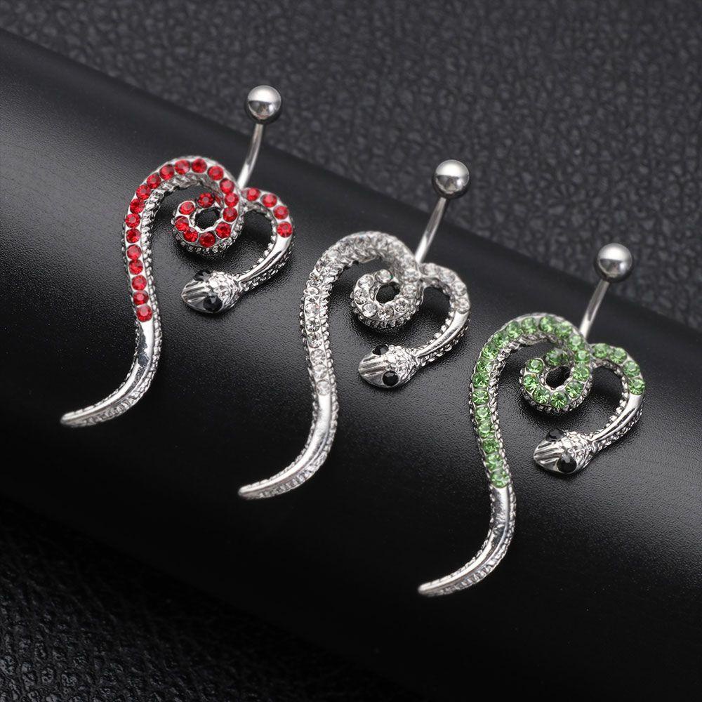 Khuyên Rốn Thép Không Gỉ Hình Rắn Đính Đá Thời Trang