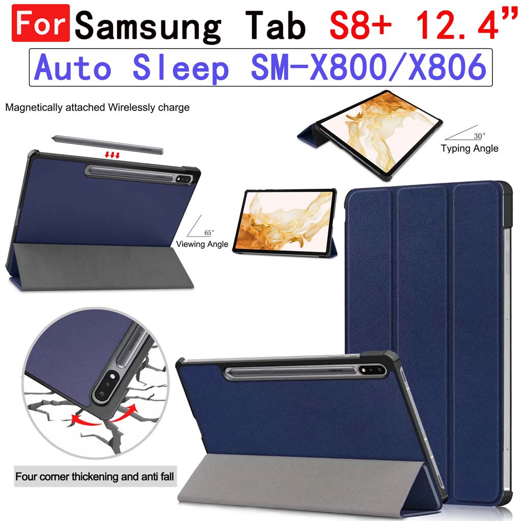 Bao Da Máy Tính Bảng Bằng PU Mềm Có Thể Gấp Gọn Và Ngăn Đựng Bút Cho Samsung Galaxy Tab S8 Plus 12.4 SM-X800 SM-806