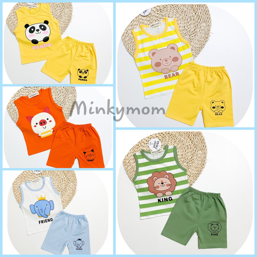 Bộ Ba Lỗ COTTON 100% MIMKY MOM In Hình Động Vật Dễ Thương Cho Bé BL-IN09