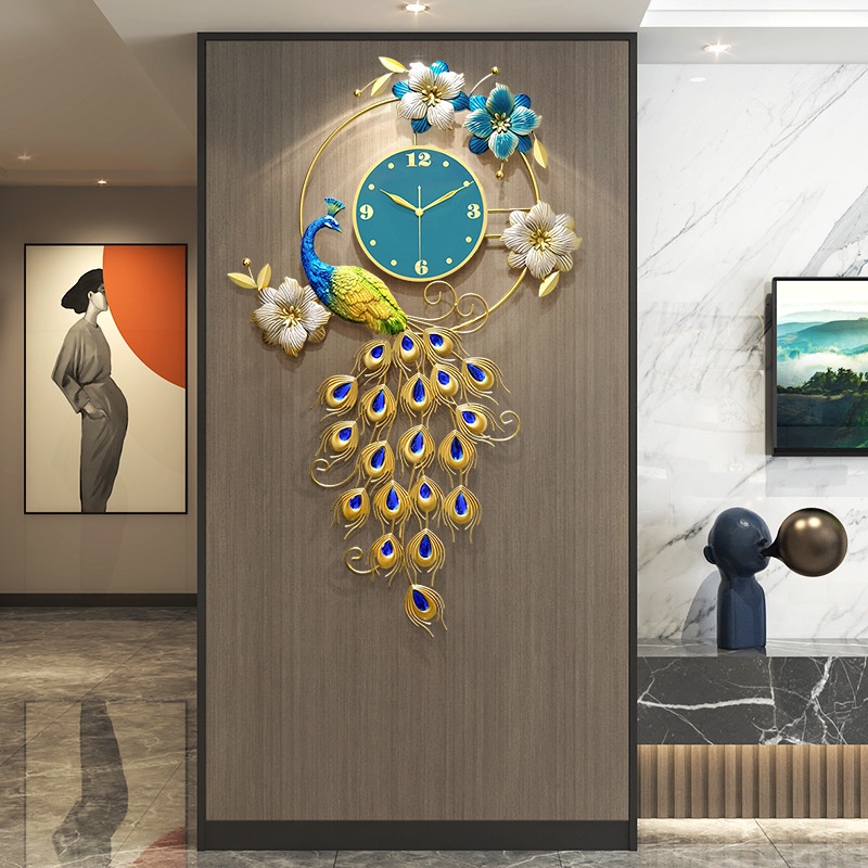 Đồng hồ treo tường con công phòng khách SENCOM, đồng hồ trang trí decor đẹp luxury - 2920