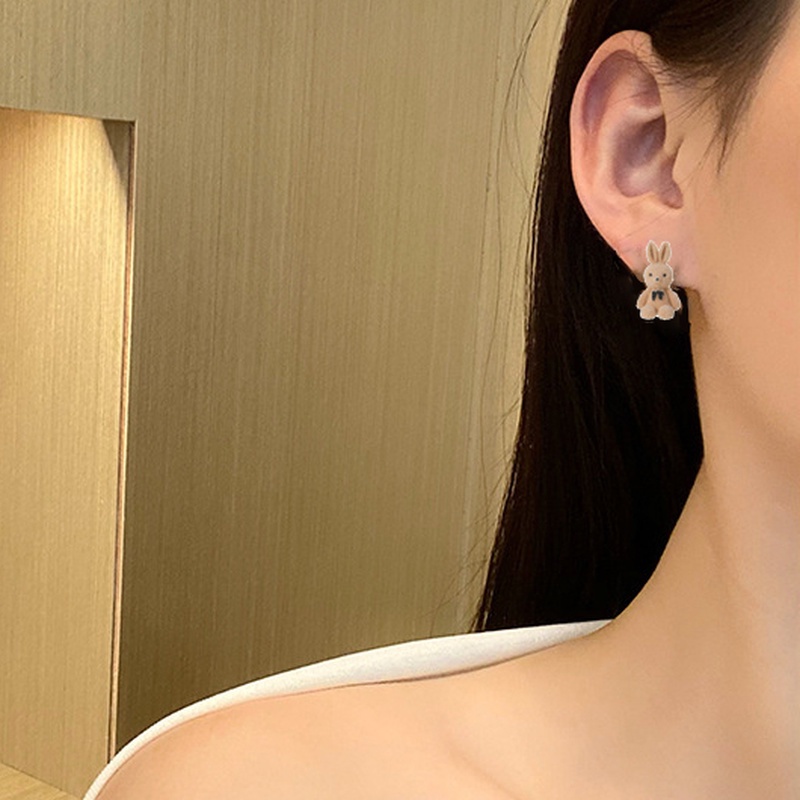 Bông tai hình thỏ bông đính nơ phong cách Hàn Quốc thời trang