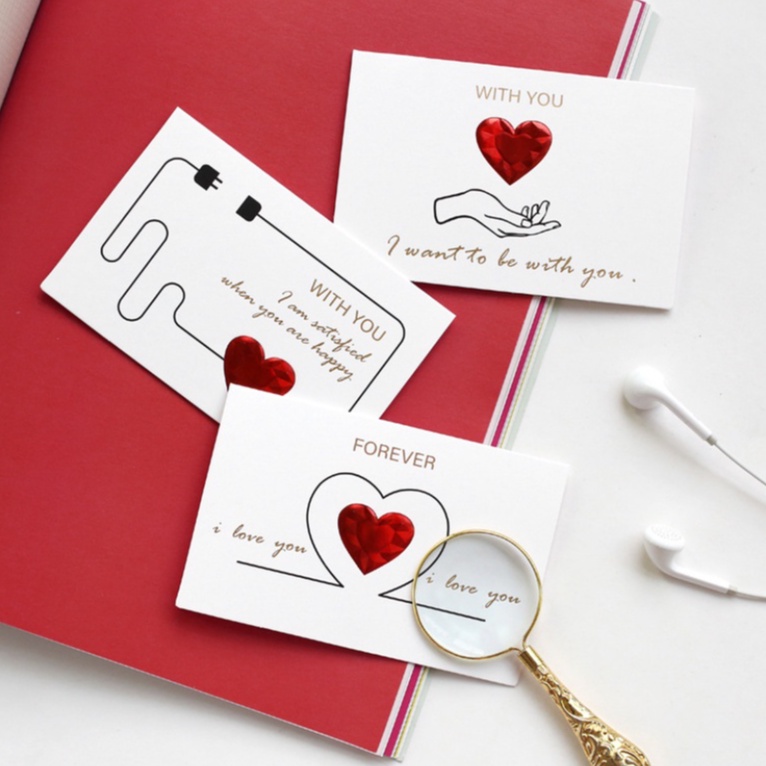 Thiệp trái tim hồng cute, thiệp Valentine ghi lời chúc, cảm ơn phong cách đơn giản dễ thương