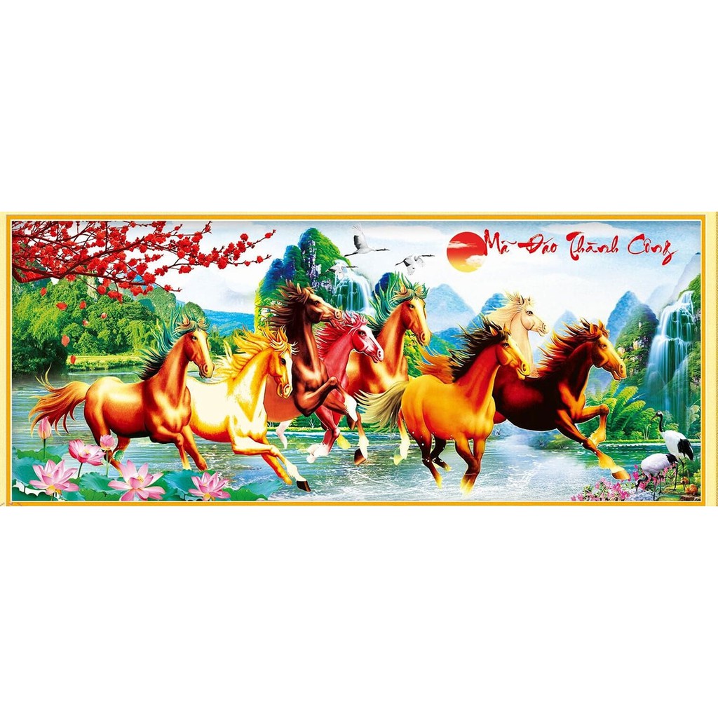 Tranh thêu chữ thập Mã đáo thành công - LV3103