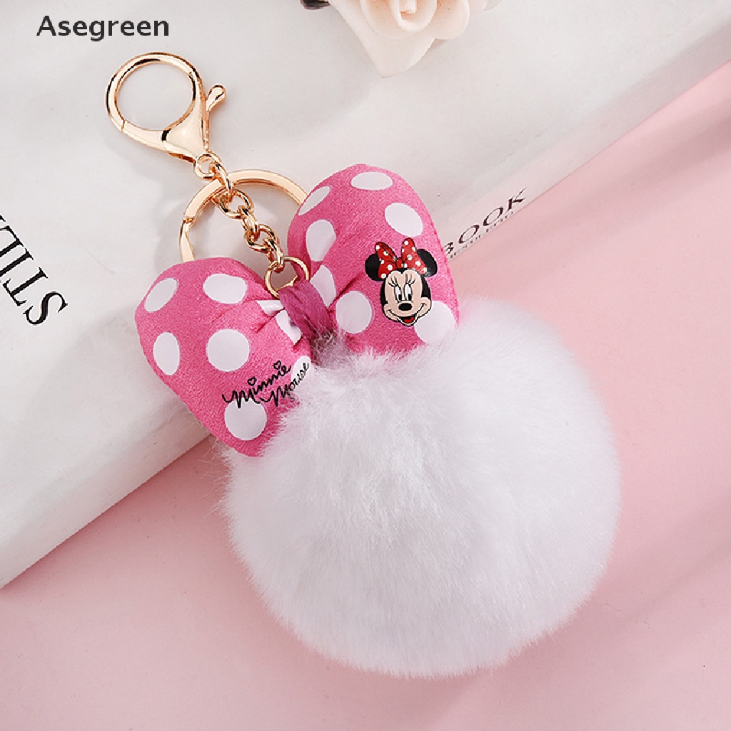 [Asegreen] Móc Khóa Hình Minnie Chấm Bi Thắt Nơ Pom-Pom Hoạt Hình Tốt