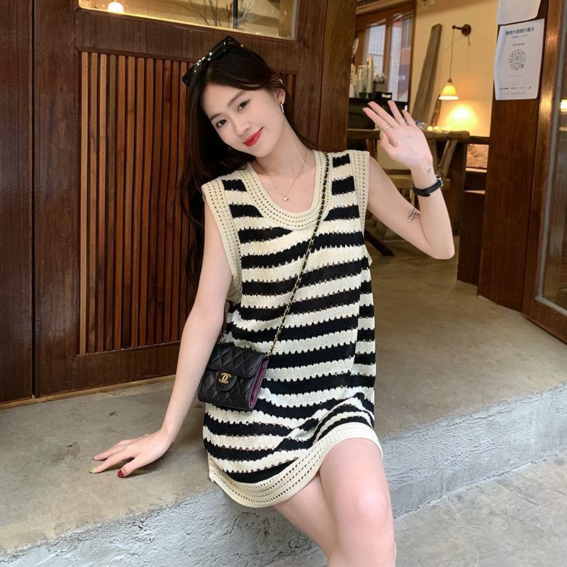 Đầm Dệt Kim Không Tay Dáng Rộng Phong Cách Retro Kiểu Pháp Mẫu Mới Thời Trang Mùa Hè Dành Cho Nữ 2022