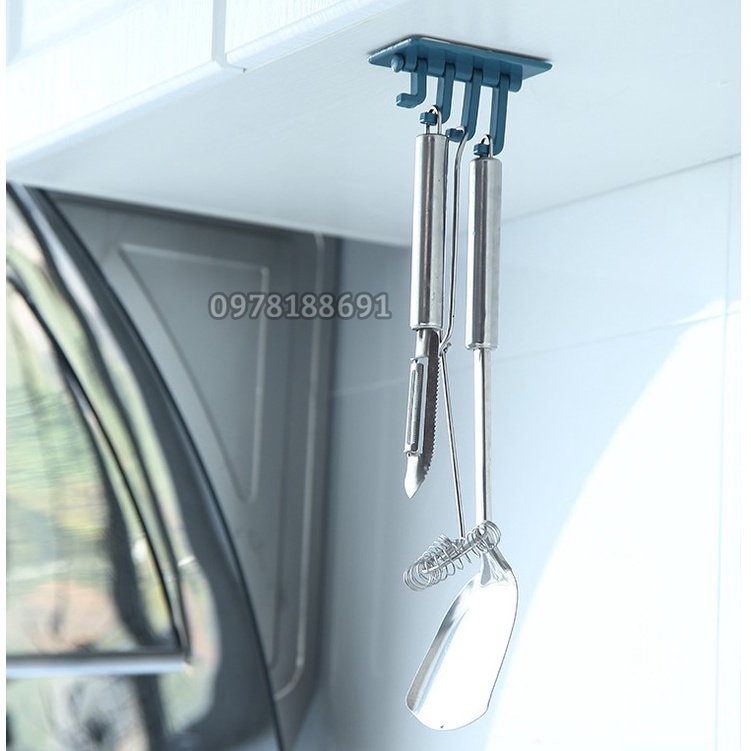 Móc Dán Tường Treo Đồ Đa Năng 4 Nhánh Dáng Cây Thông Xoay 180 Độ