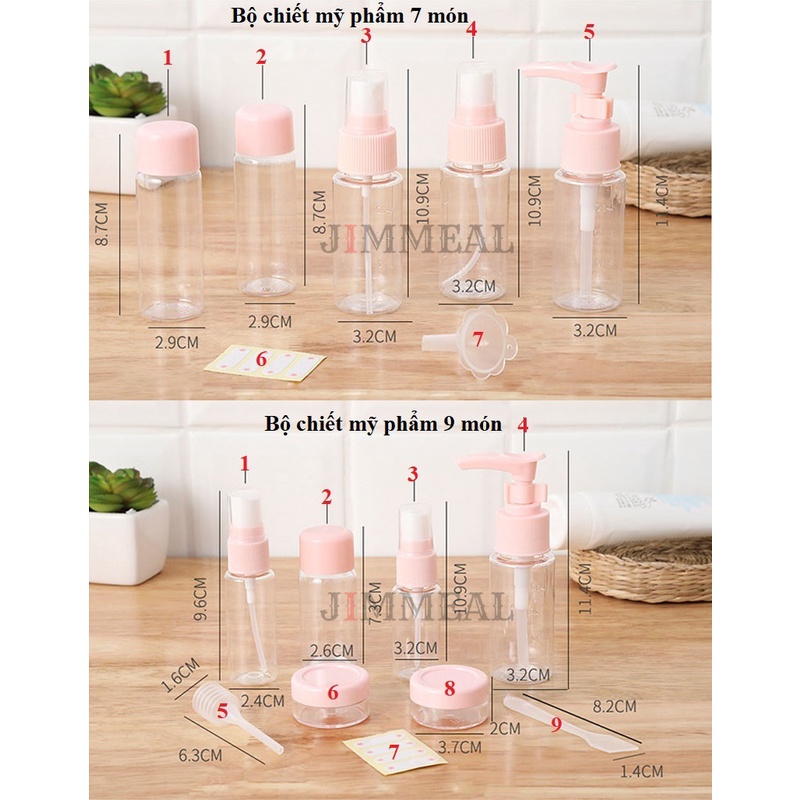 Bộ Chiết Mỹ Phẩm Du Lịch 7 Món, 9 Món Tiện Dụng