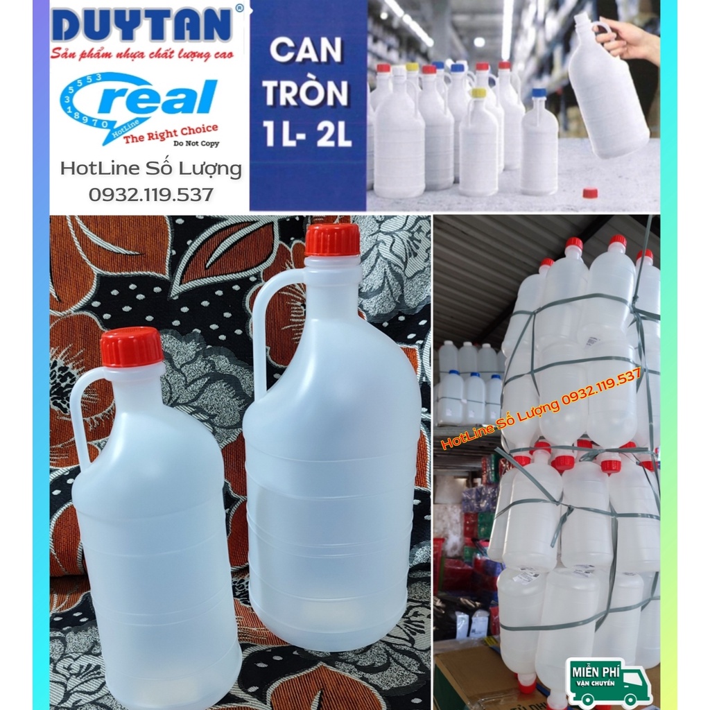 Can nhựa tròn 1 Lít / 2 Lít Tròn ,Can nhựa trắng HDPE đựng dung dịch lỏng