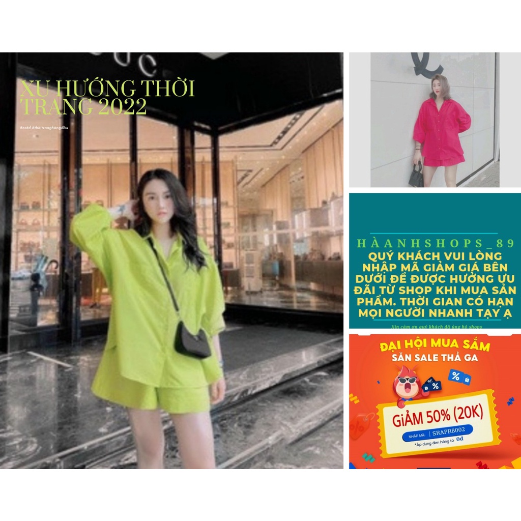 THỜI TRANG NỮ SÉT BỘ ĐŨI ÁO SƠ MI CÀI NÚT DÀI TAY QUẦN ĐÙI HOTTREN | BigBuy360 - bigbuy360.vn