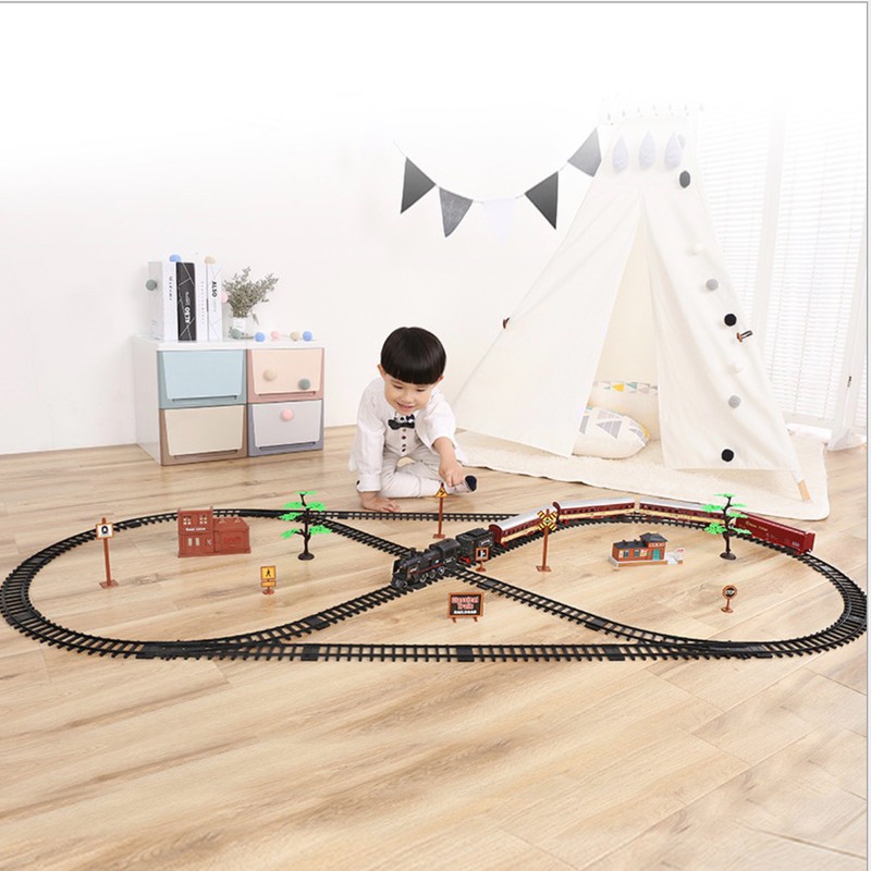 Đồ chơi tàu hỏa láp ráp thông minh  với hiệu ứng ống khói và siêu âm thanh dành cho các bé