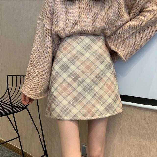 Chân Váy Dạ Women New Korean Retro High Waist Plaid Tweed Skirt | BigBuy360 - bigbuy360.vn
